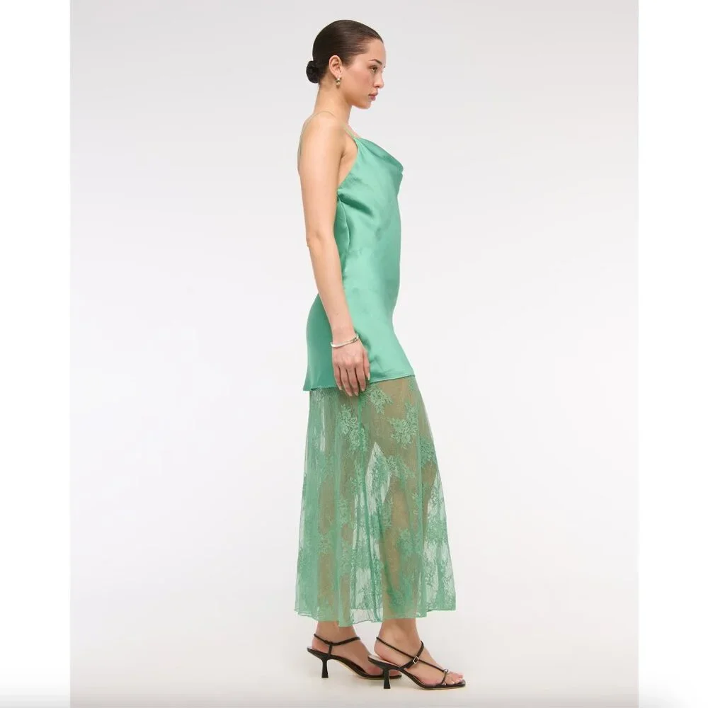 Abercrombie & Fitch Green Cowl Neck Satin Strappy Lace Mini Maxi Skirt Dress